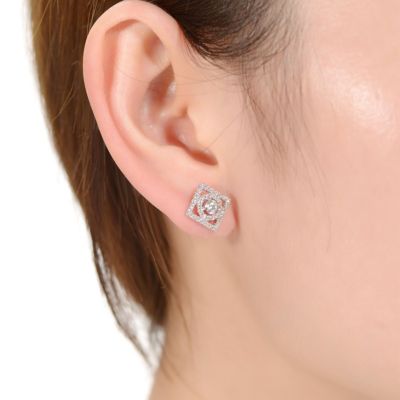 Elegant White Gold Plated with Clear Cubic Zirconia Square Shaped Stud Earrings
