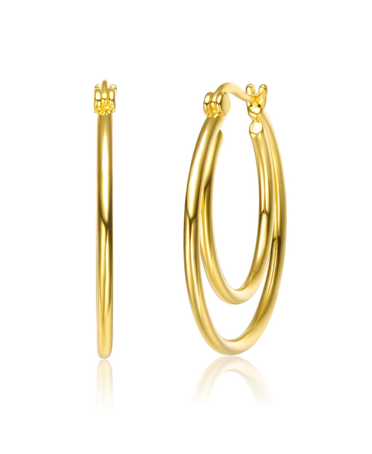 RACHEL GLAUBER 14K GOLD PLATED DOUBLE STACK HOOP EARRINGS