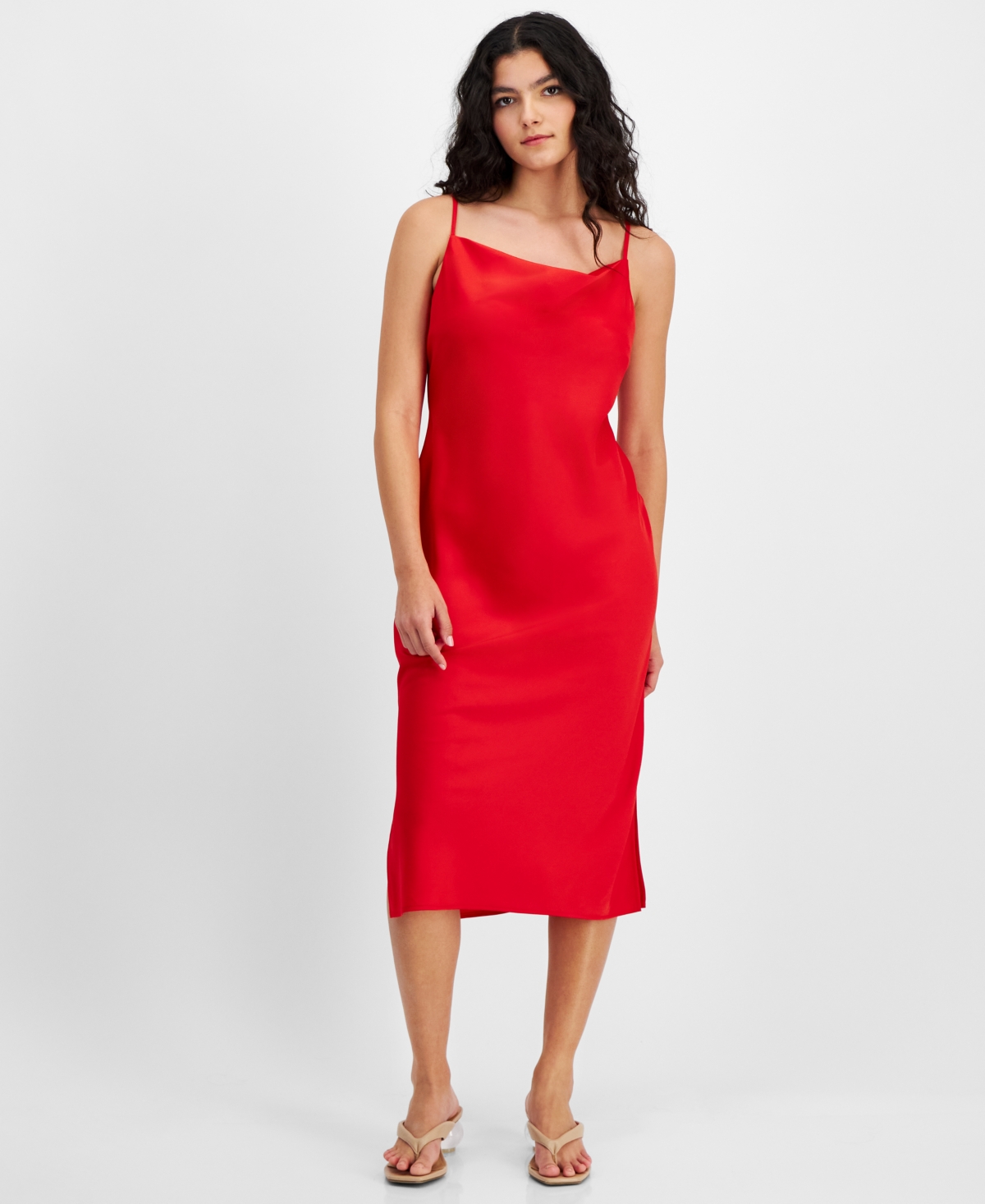 Bar Iii Women's Solid Cowlneck Slip Dress, Created For Macy's In Salsa Red