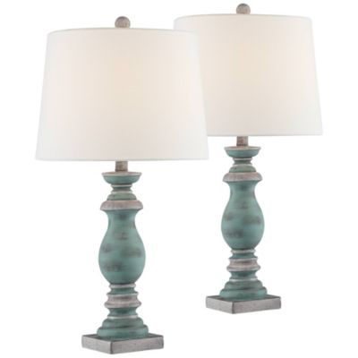 Patsy Country Cottage Table Lamps 26 1/2" High Set of 2 Blue Gray Washed Fabric Drum Shade for Bedroom Living Room Bedside Nightstand