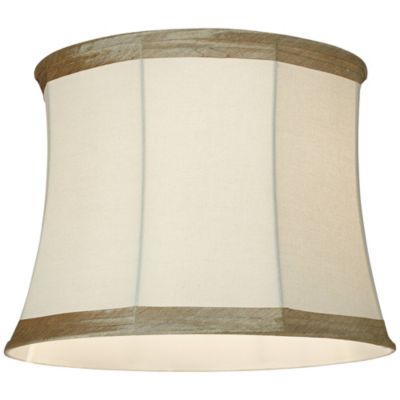 Ivory Linen with Taupe Trim Medium Lamp Shade 14" Top x 16" Bottom x 12" High (Spider) Replacement with Harp and Finial