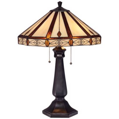 Mission Table Lamp 25" High Bronze Octagonal Art Glass Shade for Living Room Family Bedroom Bedside Nightstand Office