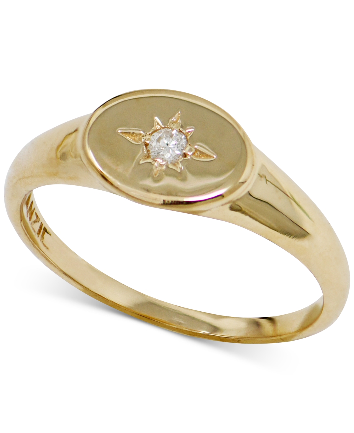 Diamond Accent Oval Signet Ring in 14k Gold - Gold