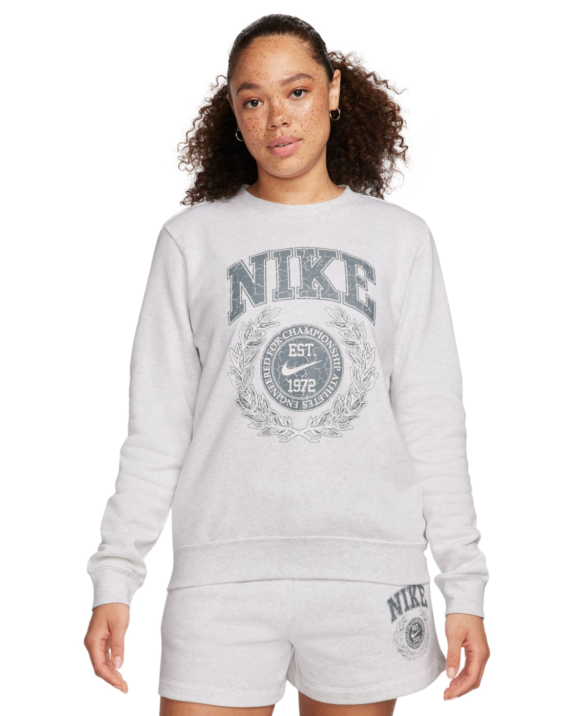 Shop Nike Women's Sportswear Club Crewneck Fleece Sweatshirt In Birch Heather