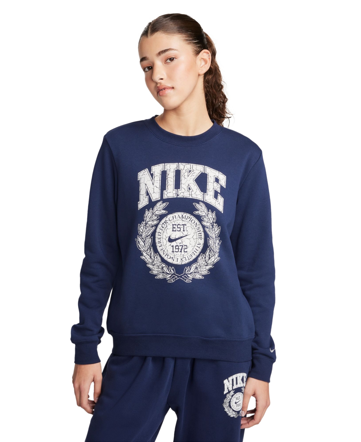 Shop Nike Women's Sportswear Club Crewneck Fleece Sweatshirt In Midnight Navy