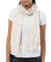 Style & Co Women's Striped Fringe-Trim Scarf, Created for Macy's - Blush