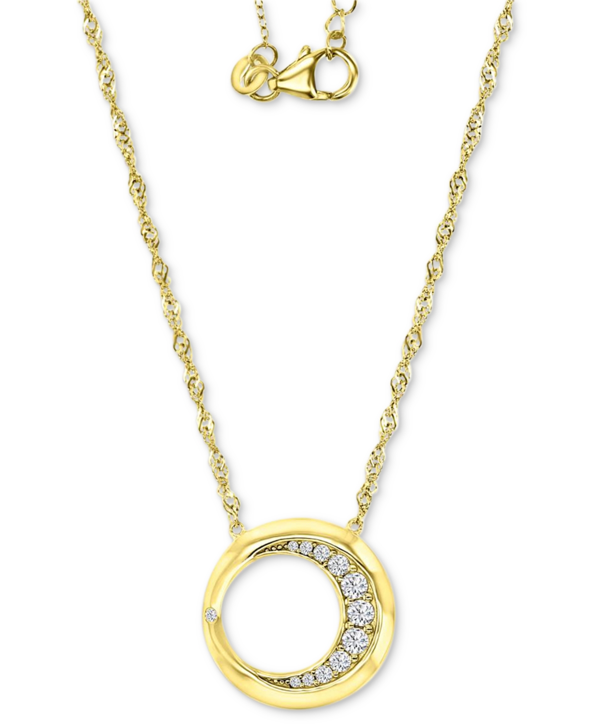 Cubic Zirconia Crescent Open Circle 20" Pendant Necklace in 14k Gold-Plated Sterling Silver - Gold