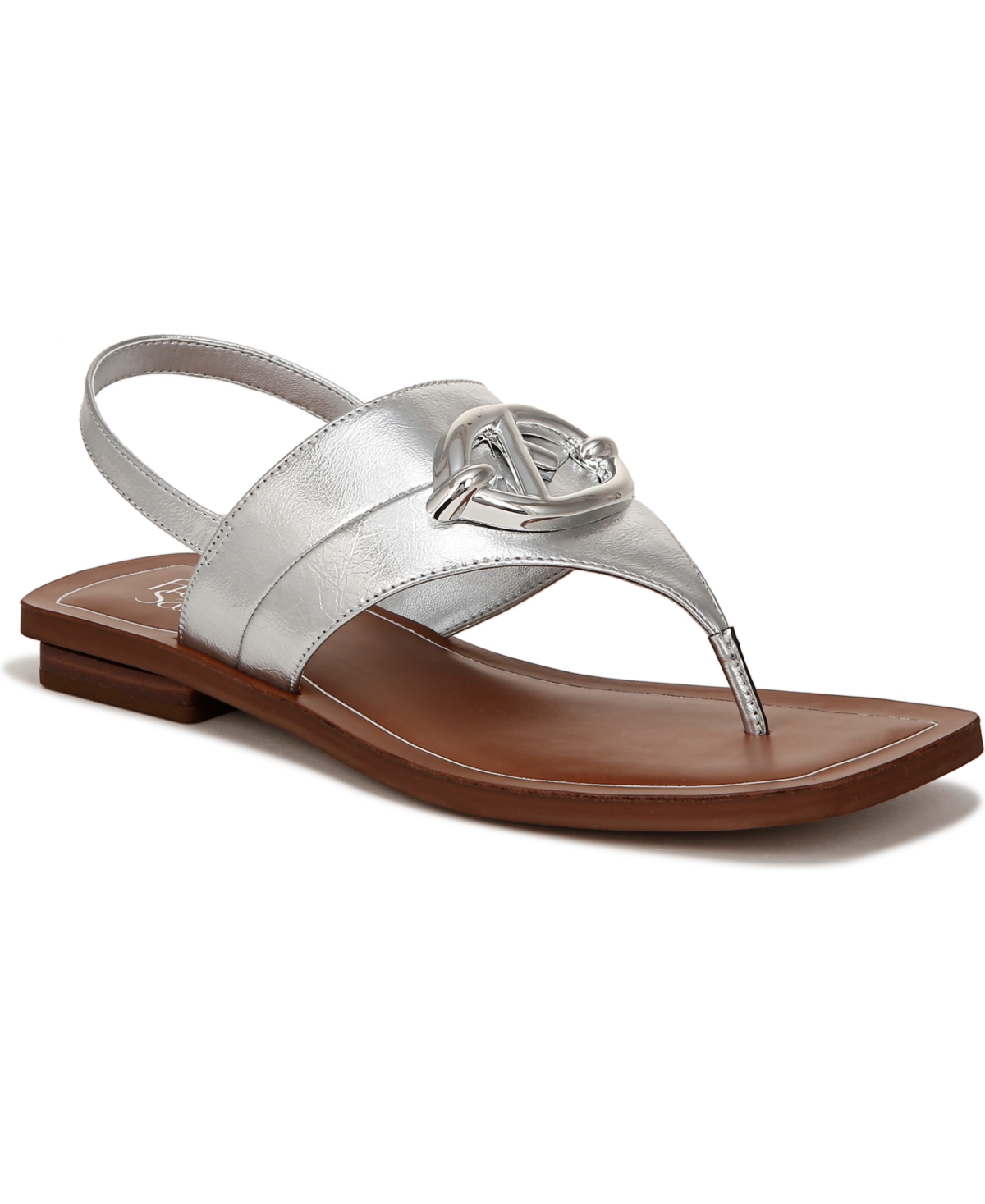 Shop Franco Sarto Women's Emmie Slingback Thong Sandals In Silver Faux Leather