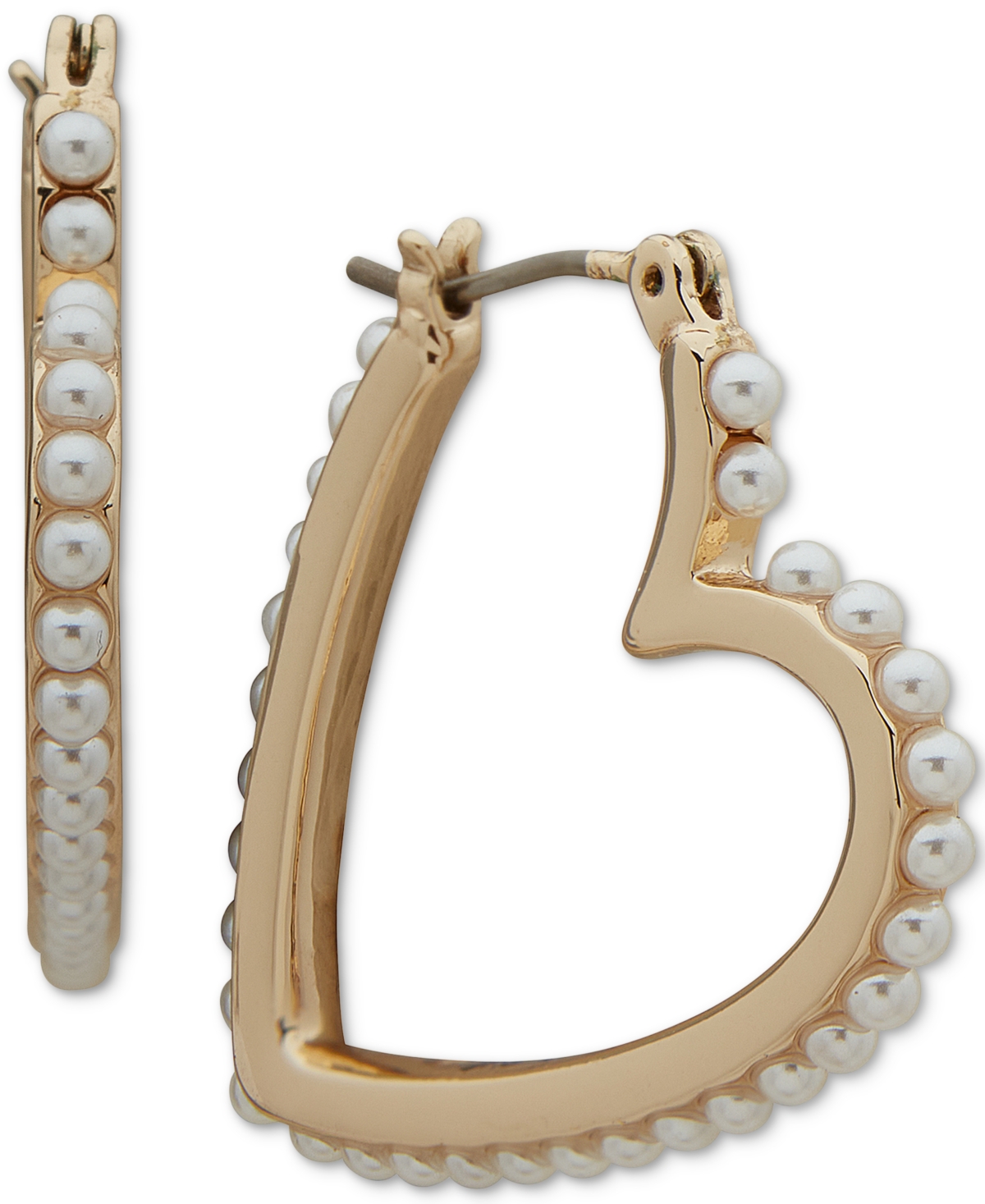 Gold-Tone Imitation Pearl Heart Hoop Earrings - Pearl