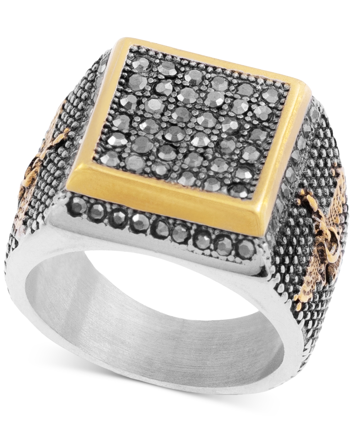 Smith Men's Black Crystal Square Cluster Ring in Stainless Steel & Gold-Tone Ion-Plate - Black