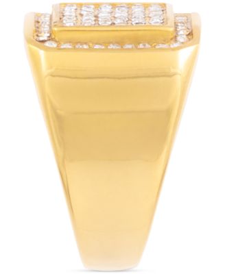 Men's Crystal Square Cluster Ring in Gold-Tone Ion-Plated Stainless Steel