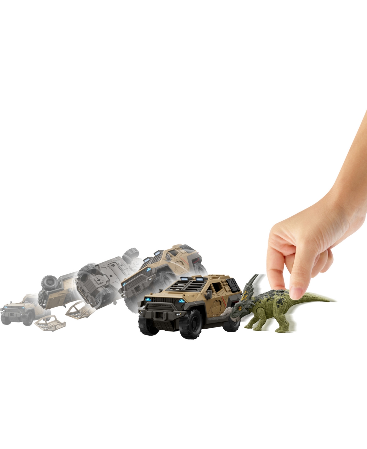 JURASSIC WORLD TRUCK AND DINOSAUR ACTION FIGURE TOY WITH FLIPPING FEATURE 