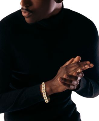 Men's Crystal Curb Link Bracelet in Stainless Steel & Gold-Tone Ion-Plate