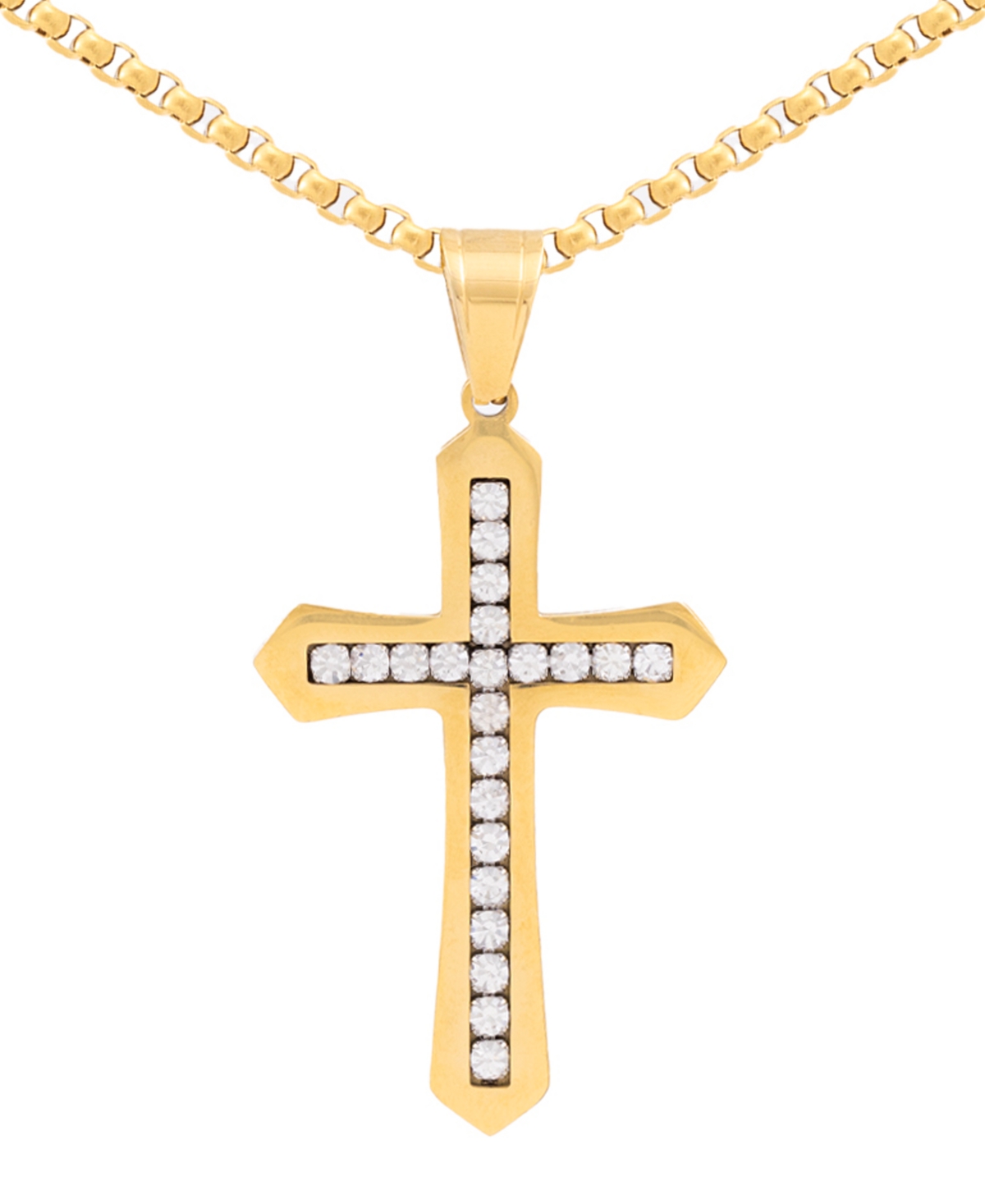 Shop Legacy For Men By Simone I. Smith Men's Cubic Zirconia Cross 24" Pendant Necklace In Gold-tone Ion-plated Stainless Steel