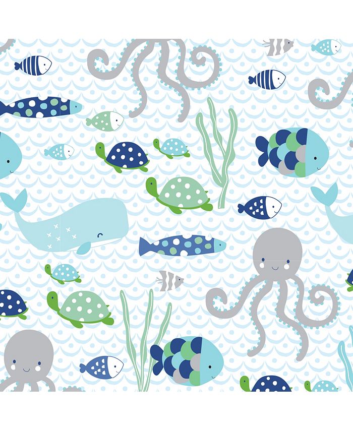 Lambs & Ivy Oceania 100 Cotton Blue/Gray/White Whale with Octopus and