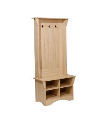 Hall Tree With Divided Storage Bench, 3 Hook Coat Rack, 4 Cubby Bench For Storage