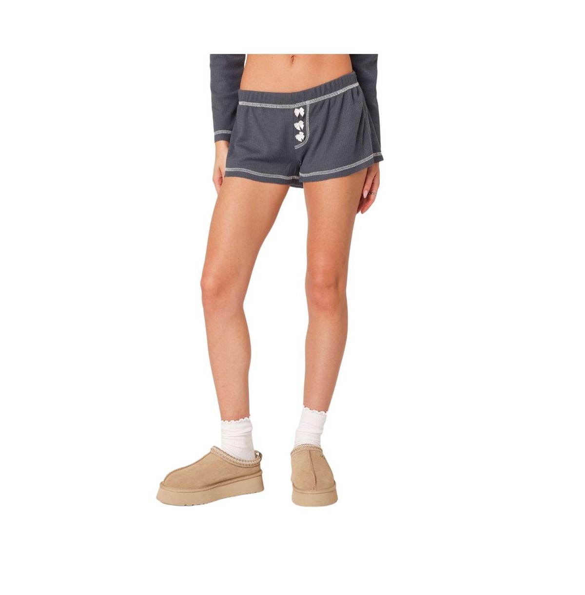 Edikted Women's Peoni Waffle Shorts In Navy