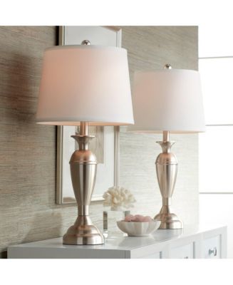 Regency Hill Blair Traditional Table Lamps 25" High Set of 2 Brushed Nickel White Drum Shade for Bedroom Living Room Bedside Nightstand Office Family - Macy's