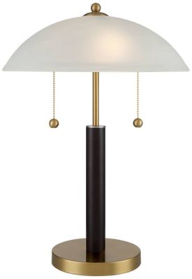 Orbital Mid Century Modern Desk Lamp 19 1/2" High Brown Wood Gold Metal White Frosted Glass Dome Shade for Bedroom Living Room Nightstand Bedside Night Stand Office Kids Room - 360 Lighting