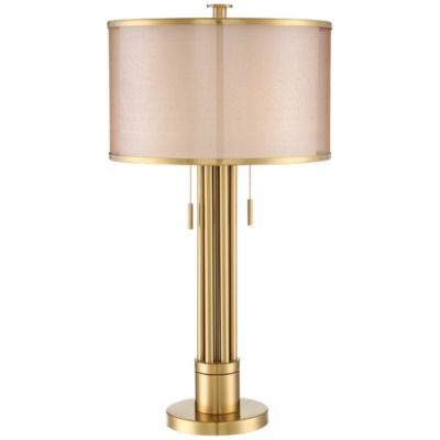 Granview Modern Table Lamp 32 1/2" Tall Brass Column Taupe Organza Outer Off White Linen Inner Drum Shade for Bedroom Living Room