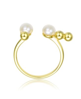 Sterling Silver with 14K Gold Plated and 5MM freshwater Pearls Modern Ring