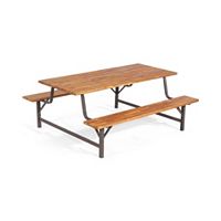 SUGIFT 6-Person Outdoor Dining Picnic Table and Bench Set with 2 Inch Umbrella Hole
