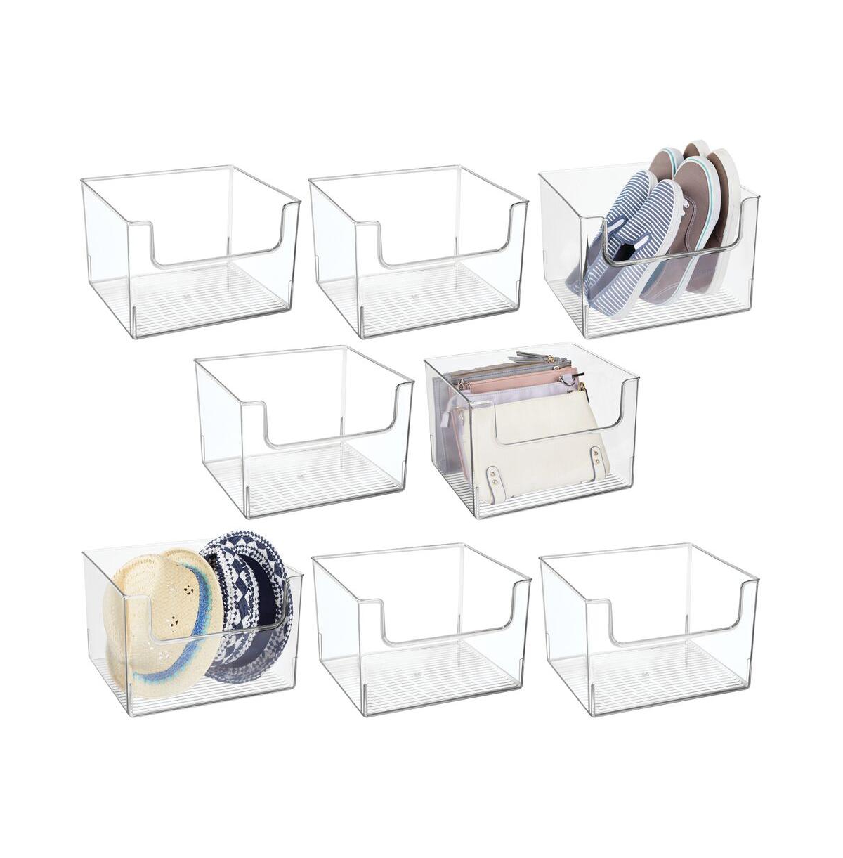 Closet Plastic Storage Organizer Bin with Open Dip Front, 8 Pack - Clear - Clear
