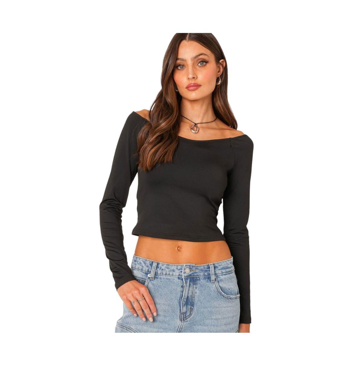 EDIKTED WOMEN'S TAHLIA V NECK OFF SHOULDER TOP