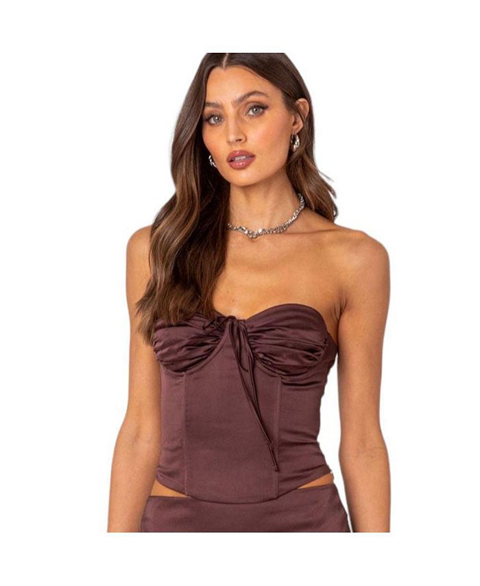 Edikted Women's Bea satin lace up corset top Macy's