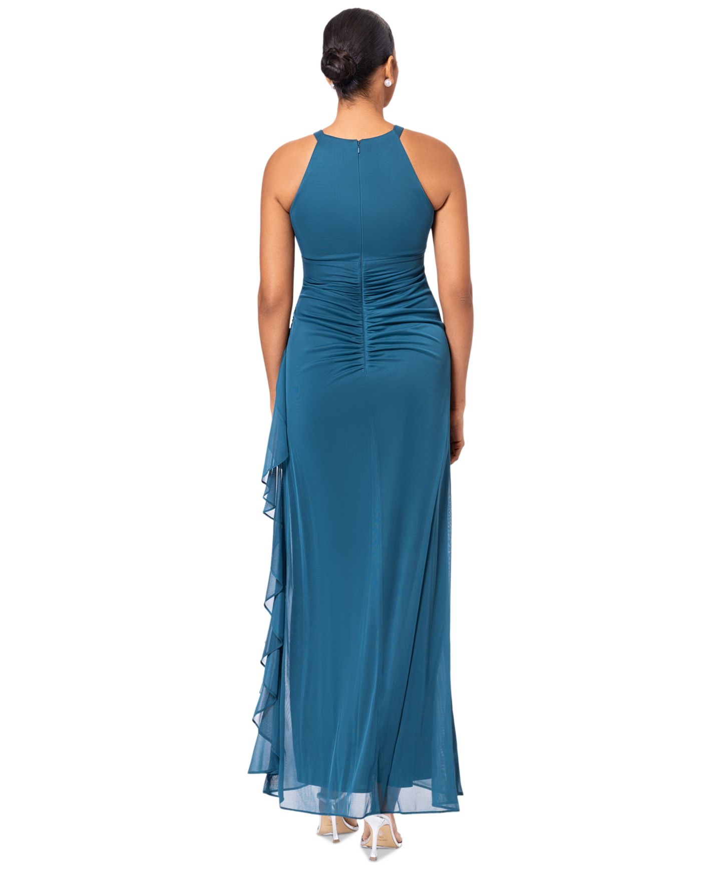 Женские платья Betsy & Adam B&A by Betsy and Adam Ruched Halter Gown, цвет: Изумрудный — фото 4