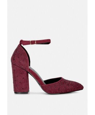 CULVER Womens Rhinestone Embellished Block Heel Sandals pumps