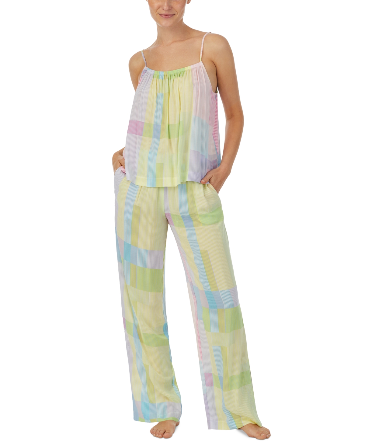 Women's 2-Pc. Plaid Long Tank Pajamas Set - Multi Stripe
