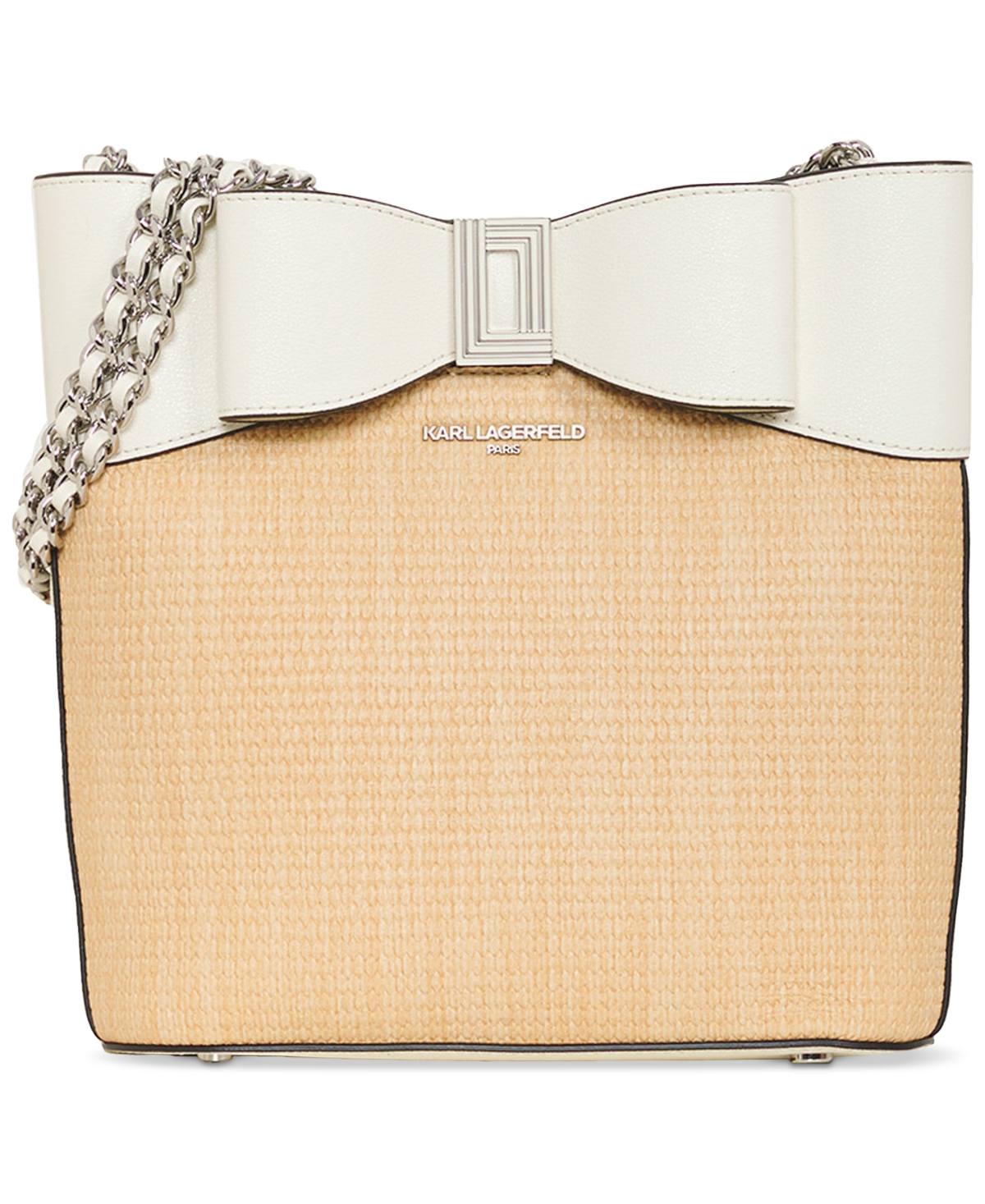 Shop Karl Lagerfeld Ikons Bow Woven Small Shoulder Bag In White,natural