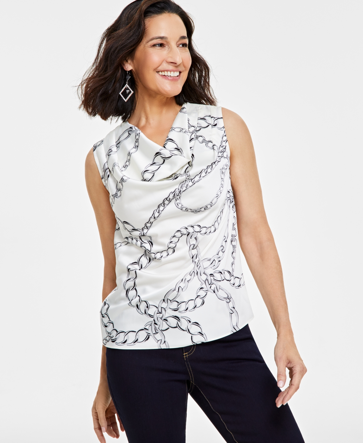Inc International Concepts Women's Chain-print Sleeveless Cowlneck Top, Created For Macy's In Chloe Chain