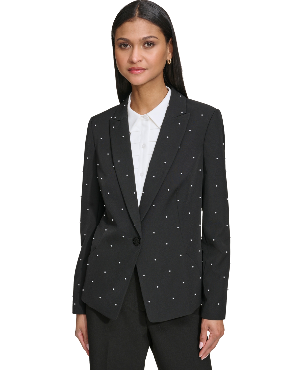 Karl Lagerfeld Women's Bead-embellished Single-button Blazer In Black