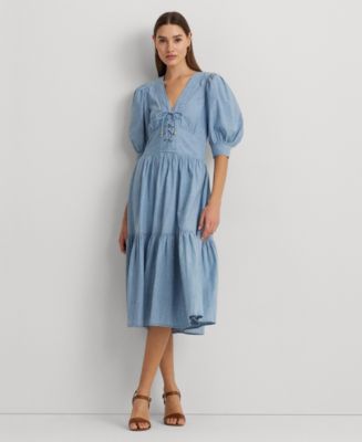 Knee Length Summer Tencel Chambray Dress Lauren Ralph Lauren Women's Cotton  Puff-Sleeve Chambray Dress Macy's