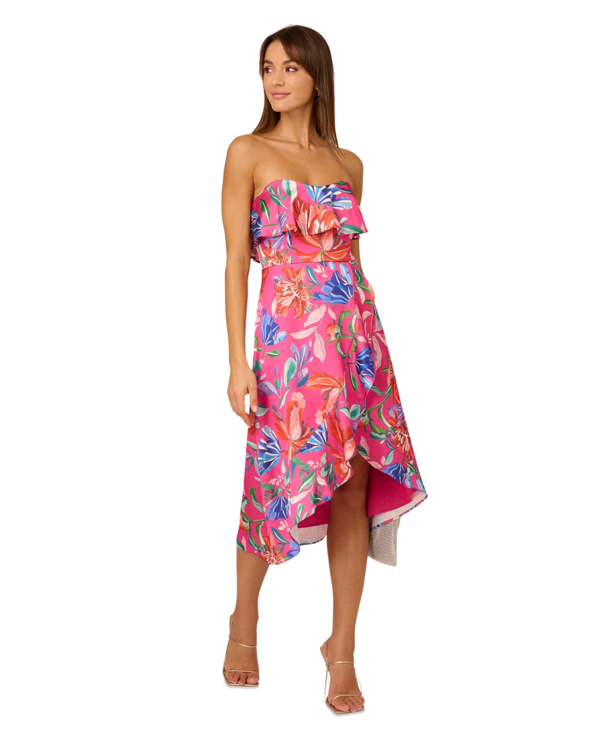 Adrianna By Adrianna Papell Women's Printed Sateen Midi Dress In Pink Multi