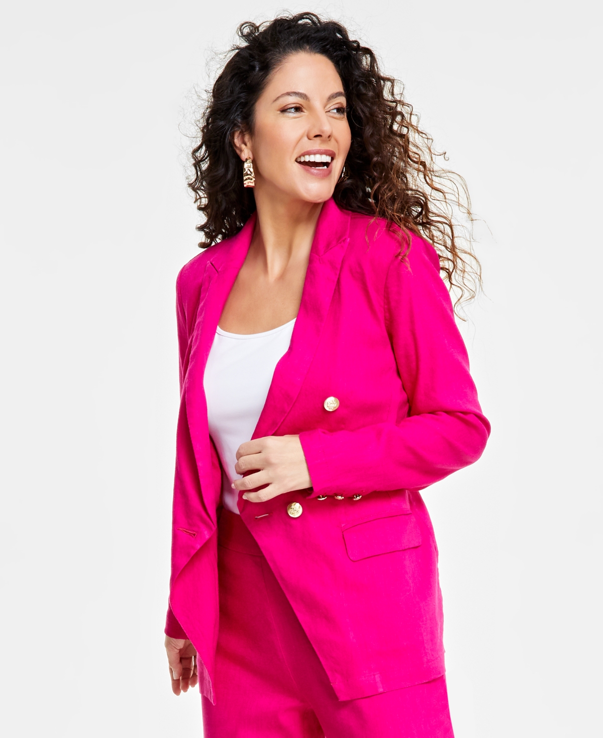 Inc International Concepts Women's Double-breasted Blazer, Created For Macy's In Pink Dragonfruit