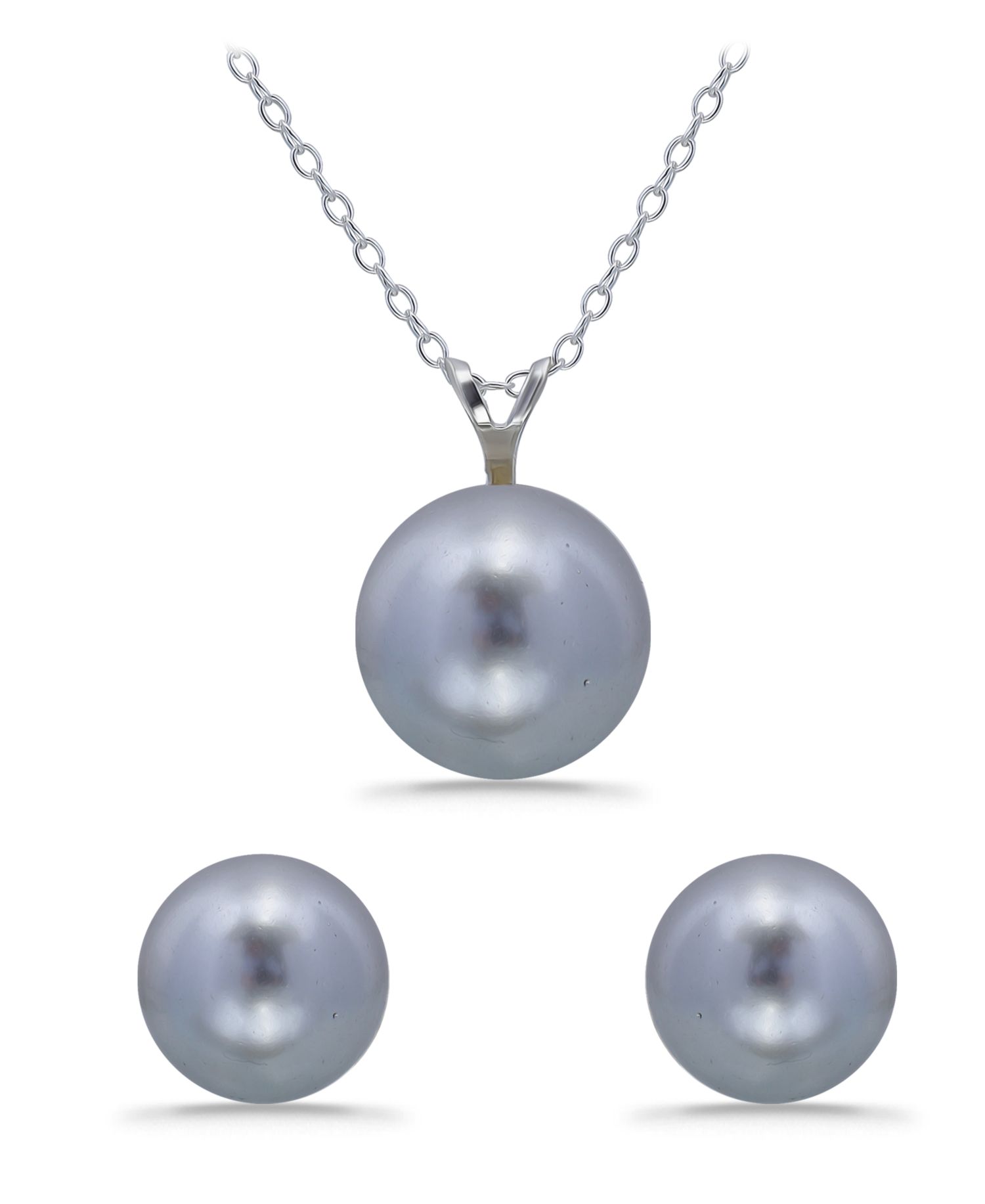 Shell Pearl Pendant and Freshwater Shell Pearl Stud Necklace and Earring Set
