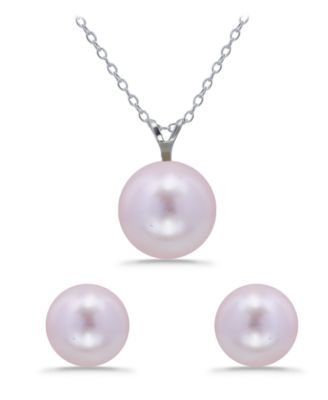 Shell Pearl Pendant and Freshwater Shell Pearl Stud Necklace and Earring Set