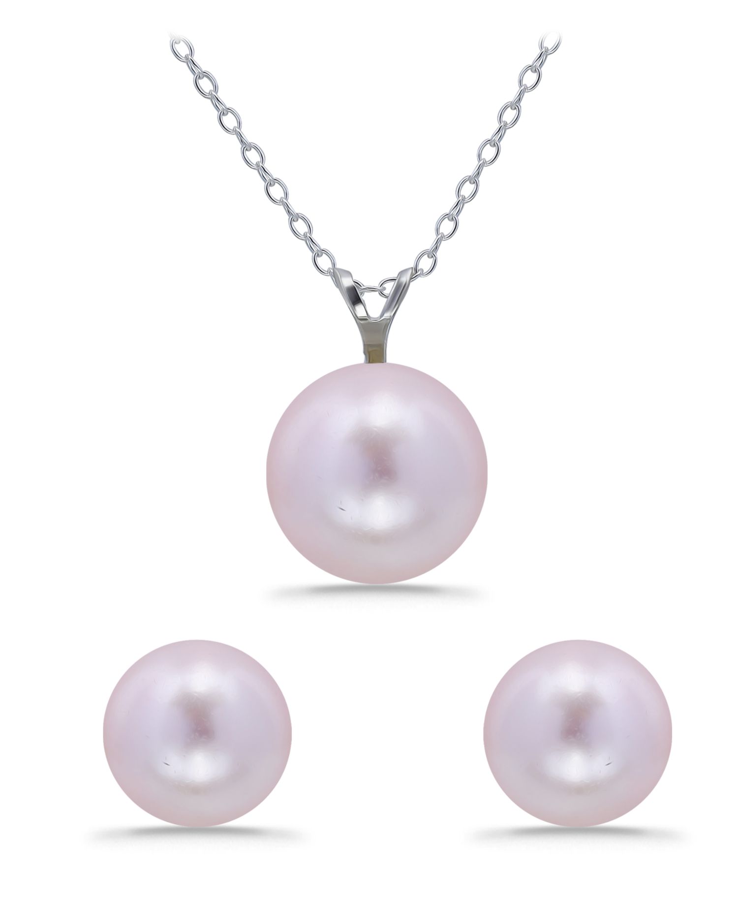 Shell Pearl Pendant and Freshwater Shell Pearl Stud Necklace and Earring Set