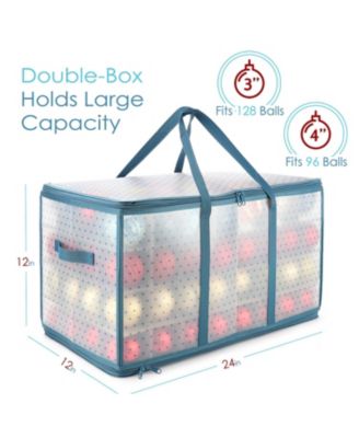 Large Christmas Ornament Storage Box with Adjustable Dividers - Holds 128 Ornaments or Decorations