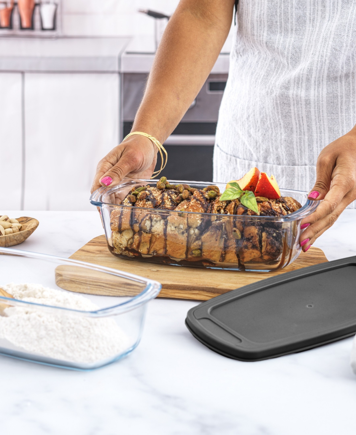 JOYJOLT GLASS SET OF 3 LOAF PANS WITH LIDS 