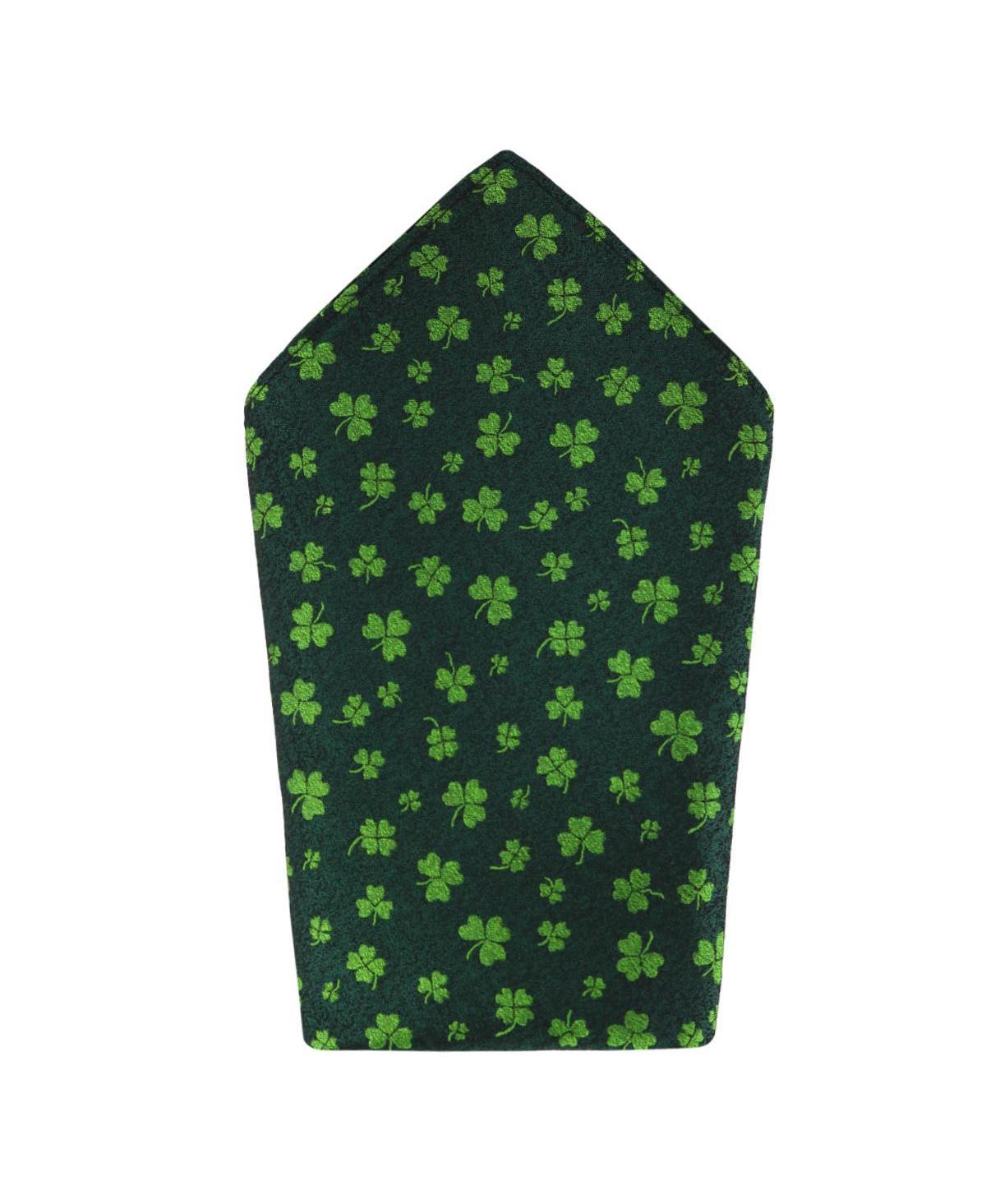 Green Shamrock Men's Novelty Silk 12x12in Pocket Square - Green