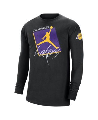 Men's Black Distressed Los Angeles Lakers Courtside Max 90 Vintage-Like Wash Statement Edition Long Sleeve T-shirt