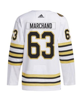 Adidas Boston Bruins No63 Brad Marchand White Road Authentic Youth Stitched NHL Jersey