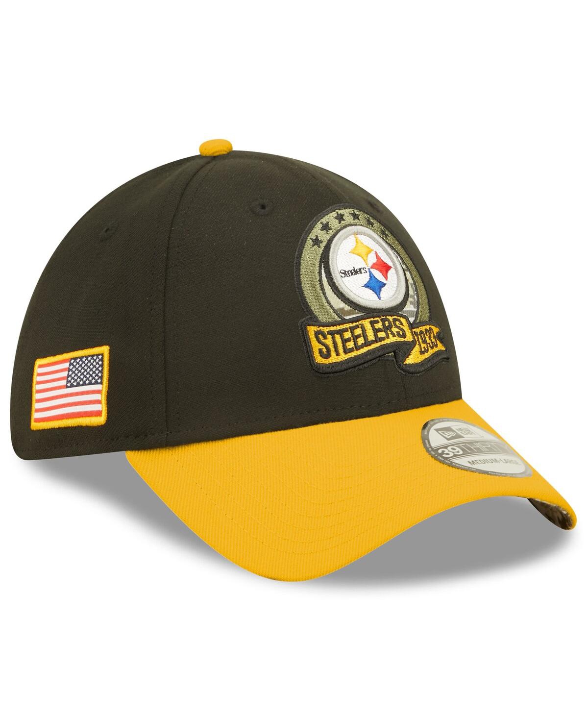 Shop New Era Men's  Black, Yellow Pittsburgh Steelers 2022 Salute To Service 39thirty Flex Hat In Black,yellow