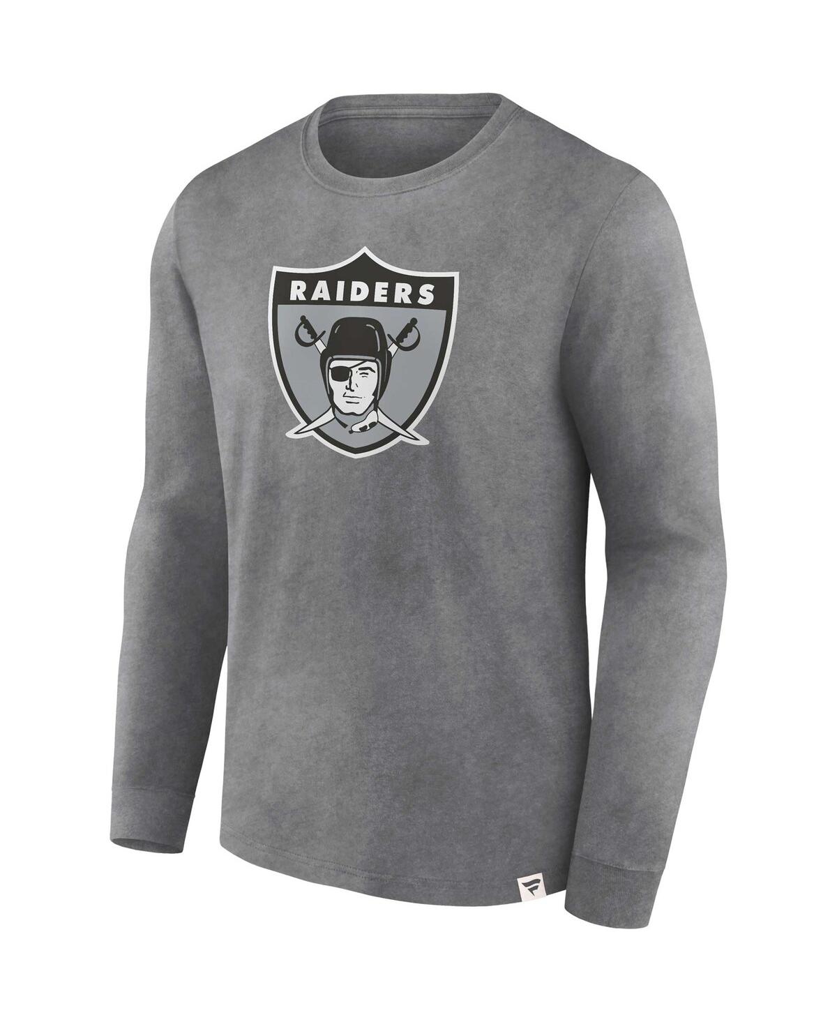 Men's FanaticsDistressed Las Vegas Raiders Washed Primary Long Sleeve T-shirt - Heather Charcoal