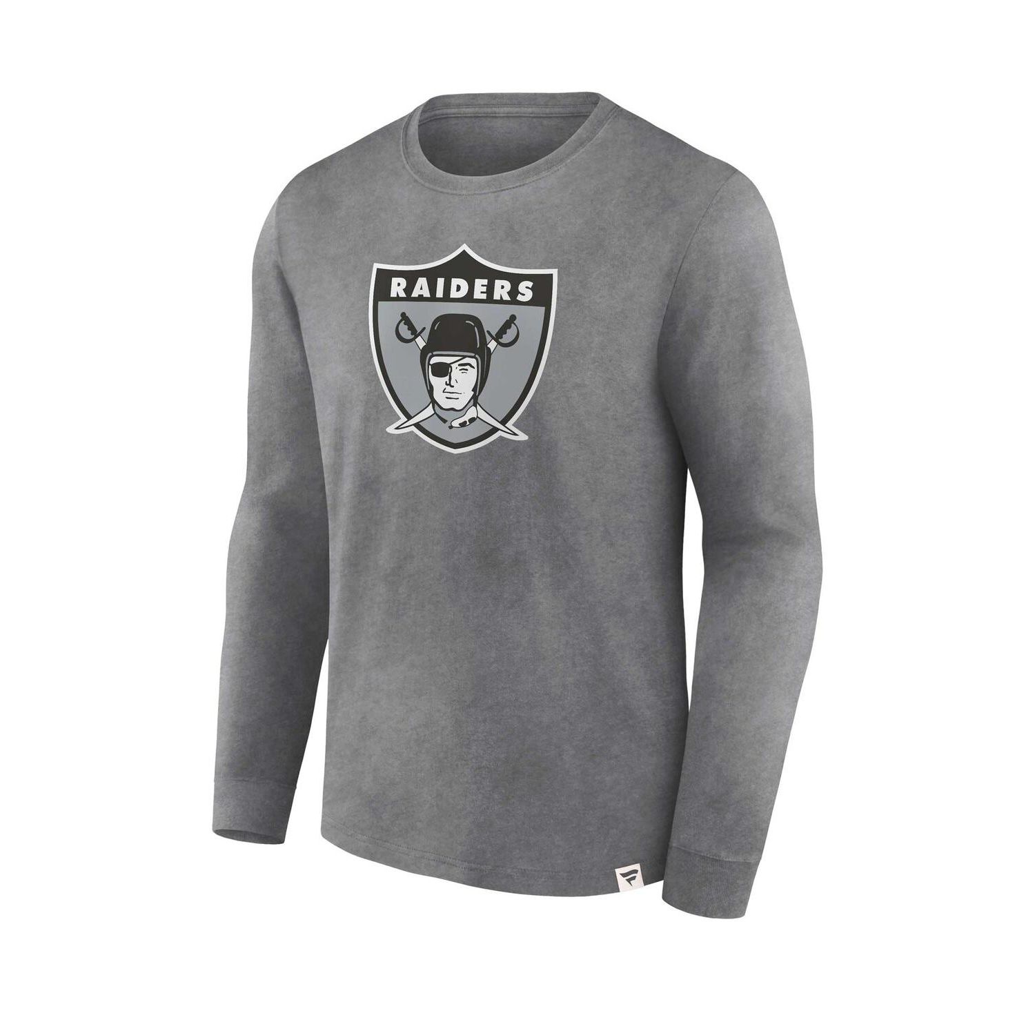 Men's Heather Charcoal Distressed Las Vegas Raiders Washed Primary Long Sleeve T-shirt