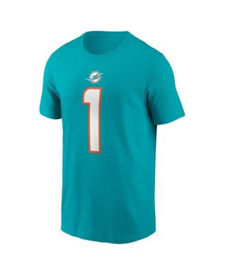 Men's Tua Tagovailoa Aqua Miami Dolphins Player Name and Number T-shirt